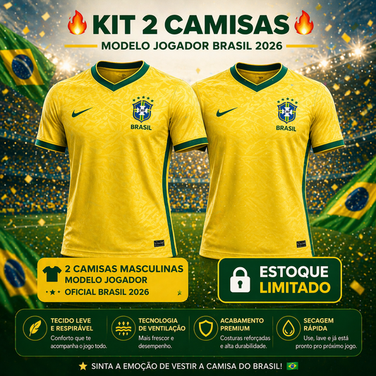 Kit 2 Camisas Brasil Copa 2026 Masculina - Modelo Jogador